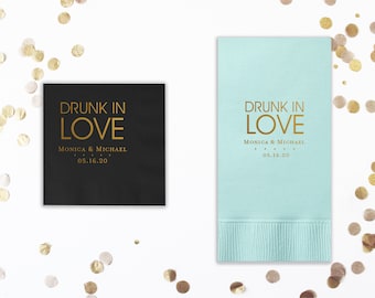 DRUNK IN LOVE Cocktail Napkins Personalized - Wedding Napkins, Wedding Decor, Reception Decoration, Paper Napkins, Napkins,