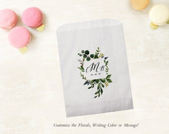 Wedding Favor Bags, Personalized Greenery Thank You Paper Bags, Treat Bag, Candy Bar Bag, Goodie Bags for candy, popcorn, cookies