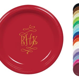 personalisierte Teller, benutzerdefinierte Teller, Partyteller aus Kunststoff, personalisierte Partyteller, monogrammierter Teller, Einwegteller, Kunststoffteller