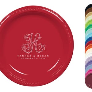 personalisierte Teller, benutzerdefinierte Teller, Partyteller aus Kunststoff, personalisierte Partyteller, monogrammierter Teller, Einwegteller, Kunststoffteller