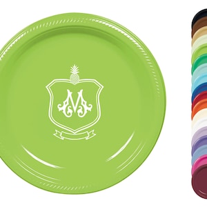 Monogrammed Plastic Plates – Custom Disposable Birthday Plates – Personalized Party Tableware in 7&quot; or 10&quot; Sizes