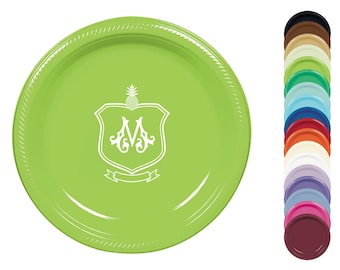 Monogrammed Plastic Plates – Custom Disposable Birthday Plates – Personalized Party Tableware in 7" or 10" Sizes