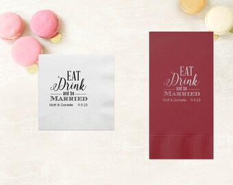 Personalized Eat Drink We're Married Wedding Napkins - Cocktail Napkins - Paper Wedding Napkins - Wedding Bar Napkins