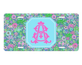 Personalized Preppy Front License Plate Car Tag for Women - Personalized with a monogram or name