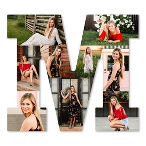 Collage de fotos con las iniciales de la junta directiva, collage de letras, letras en cartón pluma, letras de cartón, collage de fotos de graduación, promoción de 2025, decoración para fiestas