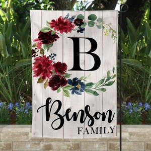 Wreath garden flag, personalized garden flag, custom garden flag, garden flag, personalized flag, Burgundy Floral Flag