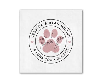 Paw Print Thanks Beverage Napkin - Paw print napkins, reception napkins, dog lover wedding napkins, personalized napkins, custom napkins