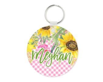 Sunflower Name Key chain, Personalised Photo Keyring, Custom Image Keyring, Photo Keychain, Custom Photo Keyring, Engagement Keyring