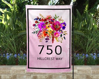 address garden flag, personalized garden flag, custom garden flag, garden flag, personalized flag, yard flag with address, yard flag