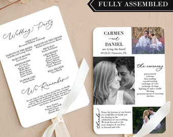 Photo Wedding Program Fans Assembled Beach Wedding Program Fans Destination Wedding Program Fans Summer Wedding - Choose fonts and colors