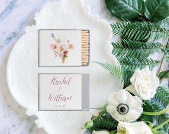 Wildflower Wedding Matches, Custom Wedding Favor, Wildflower Bouquet Monogram Matchboxes, Wedding Matches