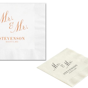 Mr and Mr Print Wedding Napkins - LGBTQ2+ Custom Paper Napkins - Gay Wedding Napkins - Set of 50 Cocktail Size Napkins - Inclusive Wedding