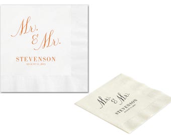 Mr and Mr Print Wedding Napkins - LGBTQ2+ Custom Paper Napkins - Gay Wedding Napkins - Set of 50 Cocktail Size Napkins - Inclusive Wedding