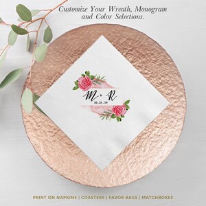 Floral Beverage Napkins, Cocktail Napkins, Personalized Paper Napkins, Watercolor Flowers 3 Ply Napkins