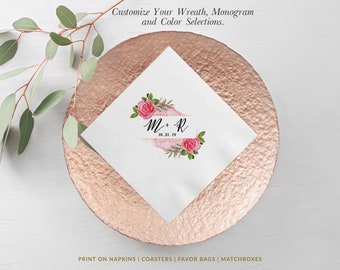 Floral Beverage Napkins, Cocktail Napkins, Personalized Paper Napkins, Watercolor Flowers 3 Ply Napkins