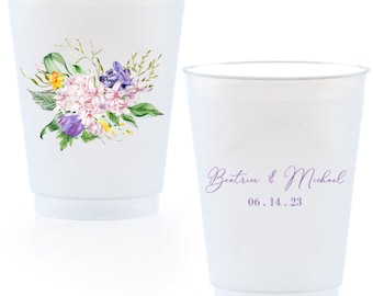 Personalized Cups, Custom Printed Frosted Cups, Shatterproof, Frost Flex, Personalized Plastic Party Cups, Wedding Cups, Purple Wedding