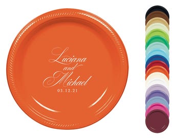 Custom Printed Plates - Contemporary Monogram party plates - Dessert, Appetizer, 7 inch, Paper or Plastic, Wedding, Anniversary, Shower