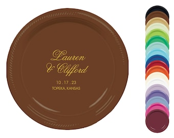 Personalized Plastic Plates – Custom Monogram Plates for Wedding Welcome Dinners – Choose Colors & Sizes 7” or 10”