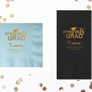 Graduation Party Napkins Congrats Grad Personalized Napkins Party Napkins Class of 2025 Graduation Cap Beverage Napkins Party Supplies