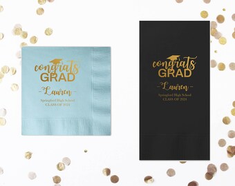 Graduation Party Napkins Congrats Grad Personalized Napkins Party Napkins Class of 2025 Graduation Cap Beverage Napkins Party Supplies