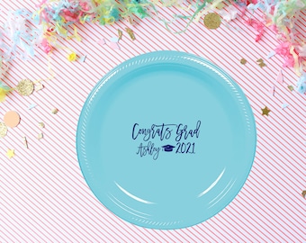 Graduation party plates, personalized plates, congrats grad 2025, college graduation party favor, high school graduation, party plates