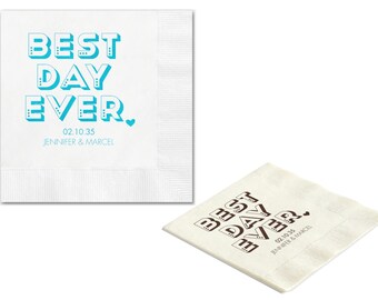 Best Day Ever Napkin - Beverage Full Color 3 Ply Beverage Napkins, Cake Napkins, Monogrammed Wedding Napkins, Bridal Shower Napkin