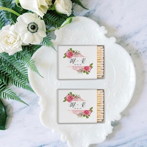 Floral Design Handwritten Matchboxes - Monogram Floral Design Matchboxes, Custom Pink Floral Monogram matches