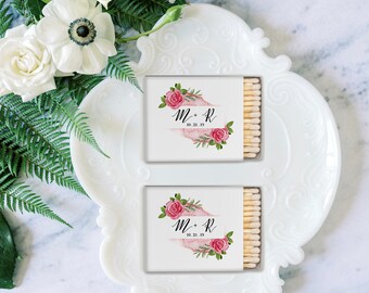 Floral Design Handwritten Matchboxes - Monogram Floral Design Matchboxes, Custom Pink Floral Monogram matches