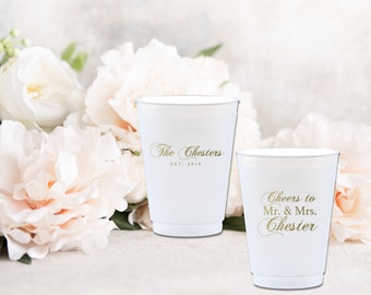 Cheers! Personalized Cups - 16 oz Plastic Frost Flex Cups, Custom Party Cups, Engagement Party, Wedding Favor