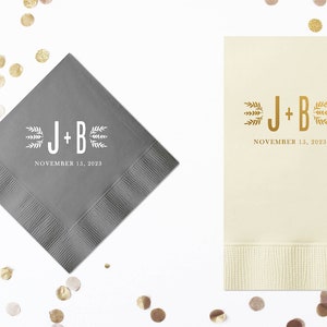 Monogrammed Cocktail Napkins Personalized Wedding Napkins Monogram Beverage Napkins for Wedding Custom Printed Engagement Party Napkins
