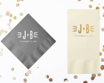 Monogrammed Cocktail Napkins Personalized Wedding Napkins Monogram Beverage Napkins for Wedding Custom Printed Engagement Party Napkins