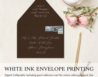 Midnight Blue Navy Envelopes Addressed | 5x7 (A7) + More Sizes for Wedding Invites, RSVP | 25 Envelopes | White Printing with return address