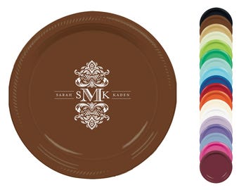 Elegant Monogram Plastic Plates – Custom Disposable Plates for Formal Events, Anniversaries, or Dinners – 7” or 10”