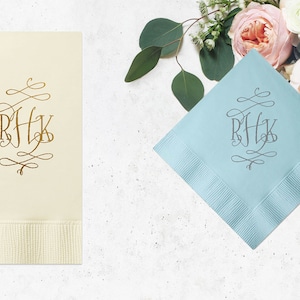 Guardanapos com logotipo de casamento, guardanapos personalizados para coquetéis com monograma interligado, guardanapos impressos em papel alumínio, guardanapos personalizados, guardanapos personalizados para festas