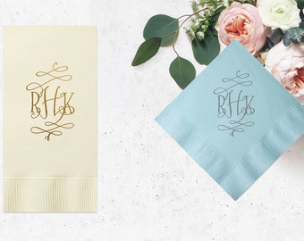 Wedding Logo Napkins, Interlocking Monogram Custom Cocktail Napkins, Foil Printed Napkins, Personalized Napkins, Customized Party Napkins