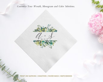 Rustic Barn Wedding Personalized Floral Cocktail Napkins, Luncheon Napkins and Guest Towel Also Available