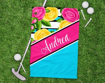 Preppy Personalized Tennis Towel w/Clip; Monogrammed Tennis Towel; Custom Monogram Tennis Gift; Personalized Sports Gift-Tennis Racket Cloth