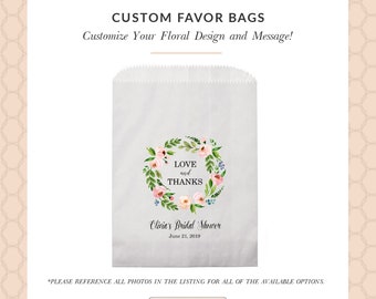 Wedding Bridal Shower Favor Treat Bag - Custom Personalized Paper Bags - With Love Heart Cookie Candy Bar Favor Bags