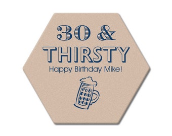 30th Birthday Drink Coasters, Personalized Cocktail Coasters, Happy Birthday Coasters, Bar Coaster, Party Favor, Personalized Coaster