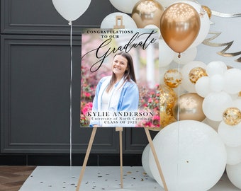 Graduation Sign, Graduation Yard Signs, Graduation Decor 2024, Welcome Congratulations Photo Celebration Poster, Modern Graduation 2024