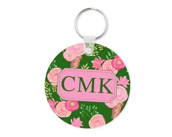 Monogram Keychain ~ Personalized Keychain ~ Square Keychain ~ Key Chain ~ Custom Keychain ~ Key Tag ~ Sweet Sixteen Gift ~ Floral Keychain