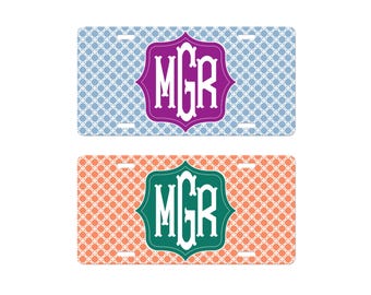 Lattice License Plate Monogram License Plate Frame, Lilly Inspired Car, Car accessories for women, Personalized Front License Plate