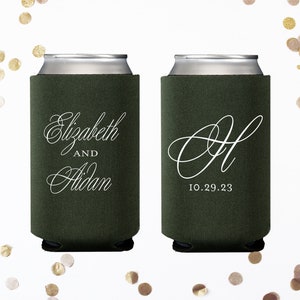 Elegant last name wedding can cooler, formal wedding favor, new last name, classy wedding favor, classy can insulator, drink holder