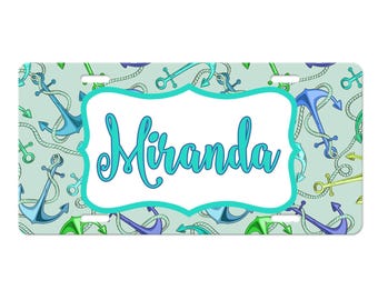 Personalized License Plate, Anchor Chevron Monogrammed License Plate Auto Car Tag, Nautical Car Tag