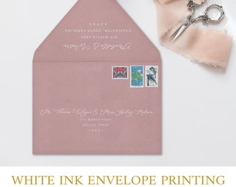 White ink Return Address Printing, Guests Addressing on Envelope, Envelope Address Printing, Wedding Return Address Printed on Envelopes