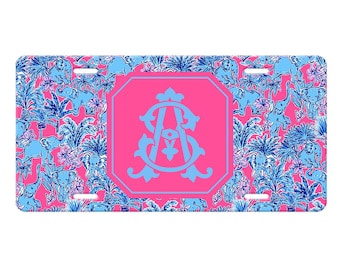 Elephant Pink Blue Custom Monogram License Plate, Car Tag, License Frame, Personalized Front License Plate, Car Coasters