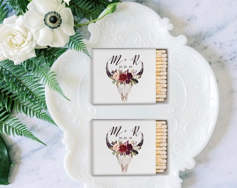 50 Personalized Rustic Themed Matches Bridal Shower Wedding Favors, Rustic Floral Antlers Wedding, Barn Wedding