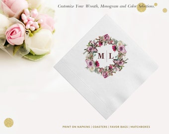 Rustic Barn Wedding Personalized Floral Cocktail Napkins, Luncheon Napkins and Guest Towel Also Available