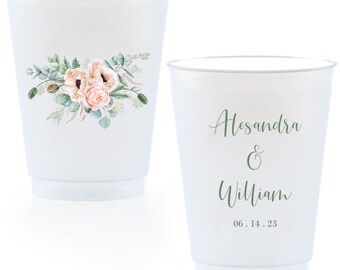 Custom Wedding Reception Bar Frosted Cups, Personalized Shatterproof Cups, Modern Wedding Decor, Signature Cocktails, Engagement Party