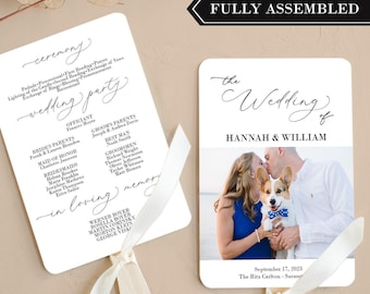 Photo Wedding Program Fan, Calligraphy Script, Assembled Program Fan with Photo, Fans for Guests, Ceremony Programs